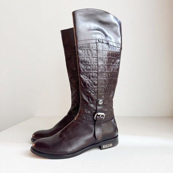 Costume National Chestnut Brown Spell-out Tall Riding Boots 37 - Picture 5 of 12